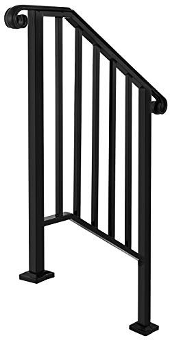 VEVOR Ringhiera Corrimano, Set Ringhiera per Scale Nero, Opaco con 2 o 3 Gradini, Ringhiera Corrimano in Ferro, Ringhiera Scale Esterne per Gradini Esterni