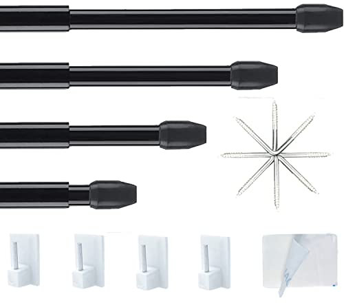 Pack of 4 Adhesive Curtain Rails, Curtains Poles, Bistro Curtain Poles, Extendable Curtain Rod, for Shop, Cabinet, Window, Kitchen, DIY Projects (70-120 cm, Black)
