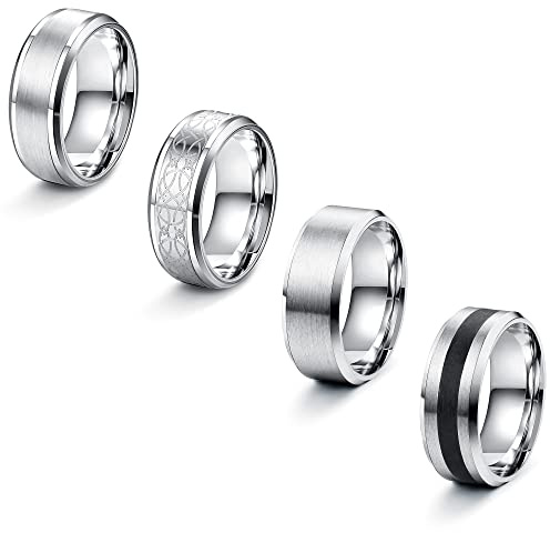 LOLIAS 4 Stück Edelstahl Herren Ringe Silber matt poliert Band Ringe Flaschenöffner Ringe Ehering Verlobungsringe Vintage Ring für Männer Damen 65