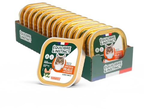 EQUILIBRE & INSTINCT - Chat Stérilisé - Pâtée Nourriture Humide Volaille - Favorise la Production d'Énergie - Recette Complète Formulée avec des Vétérinaires - 14x85g - Fabriqué en France