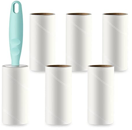 Fusselroller, Extra klebrige Lint Roller zur Entfernung von Fusseln und Tierhaaren von Kleidung, Haaren, Katzenhaaren, Hundehaaren - 360 Blatt/Rollen (6 Rollen mit 1 Abroller)