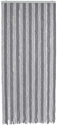 MadeInNature Türvorhang, Chenille, zweifarbig, hochwertig, große Auswahl an Farben, Länge und Breite verstellbar, Insektenschutzvorhang (Hellgrau/Dunkelgrau, 90 x 210 cm)