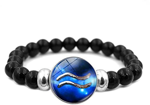 LODMLOER Braccialetto Luminoso con 12 Costellazioni-Segni Zodiacali Bilancia Pesci Cancro Gioielli,Braccialetti con Bottoni A Pressione Che Si Illuminano al Buio per Le Donne,Acquario,Taglia Unica