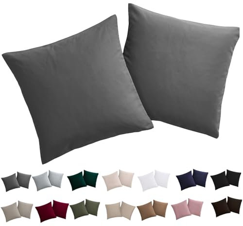 Soifox Kissenbezug 40x40 2er Set - Kopfkissenbezug 40 x 40 Anthrazit 100% Mikrofaser bügelfrei & knitterfrei mit Reißverschluss