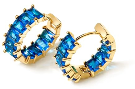 MESOVOR Pendientes de aro de Circonita Cúbica para Mujer, 18 K Chapado en Oro Multicolor Circonia Cúbica Huggie Pendientes Fiesta Joyería Regalos para Mujeres Niñas (Azul real)