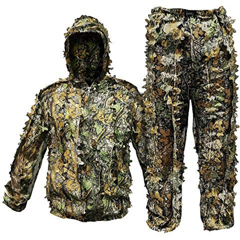 Upgrade Ghillie Suit Outdoor 3D Lifelike Super Lightweight Hooded Camouflage Clothing for Jungle Hunting Bird Watch Military CS Woodland Hunting Airsoft Hallowee Costume (Fit Tall 1.5-1.8m)