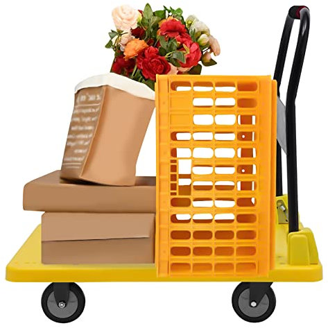 SICHENSH plattformsvagn, vikbar transportvagn med fyra TPR-hjul, hopfällbar plattformsvagn, hopfällbar vagn, 400 kg/881 pund lastkapacitet (gul, svart)