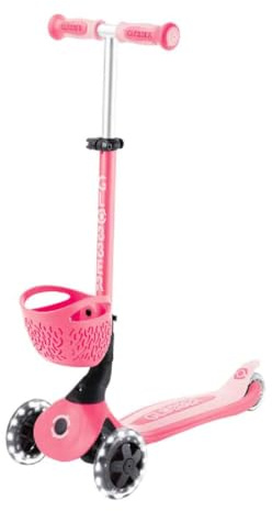 GLOBBER GO-UP Baby Lights 360° – Tretroller, Dreirad und Laufrad für Kinder – höhenverstellbares Kinderfahrzeug – 3rädrig bis 9 Jahre – Bunte LED-Leuchtrollen – pink-pastellrosa