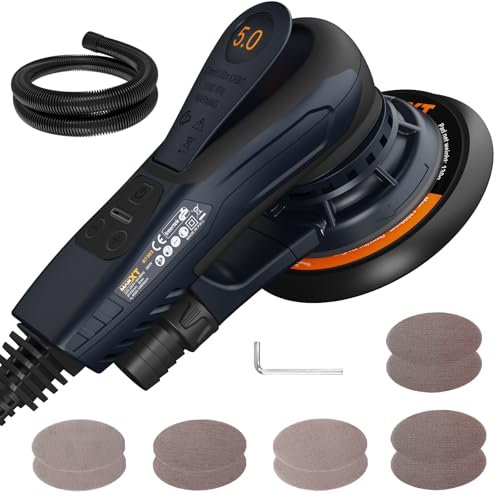 MAXXT Bürstenloser Exzenter Schleifer 230V: 5.0mm Exzentrizität, Vielseitiger Elektrischer Schleifer mit einstellbarer Geschwindigkeit und 10 Schleifscheiben, 150mm Backing Pads, für Holzoberflächen