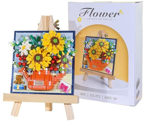 Viechoes Construction Fleur,Bouquet de Fleur Plantes Construction,Tournesol Fleur Artificielle,Construction de Bouquet de Fleurs,DIY Plantes de Artificielles Flower Éternelles,Cadeaux de Vacances