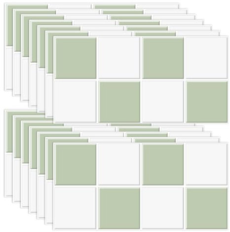 imposyu 20 Piezas Vinilo Azulejos Baldosas Adhesivo 30x15cm Baldosas Adhesivas Pared Paneles Decorativos para Pared, Papel Pintado 3D Verde Blanco