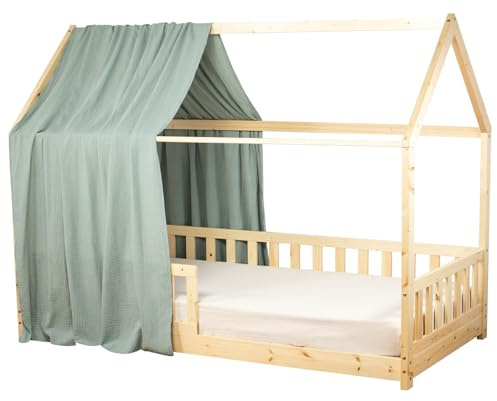 Sevira Kids - Ciel de lit cabane en Gaze de Coton - 130x420 cm Made in France
