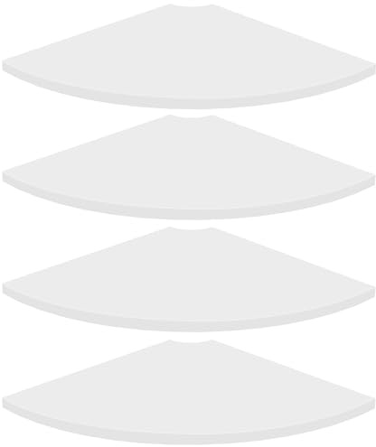 Homode Corner Floating Shelves, Set of 4 Round Corner Shelf Wall Mount with Cord Hole, 12 Inch Wood Curved Corner Hanging Shelf for Cable Box, Speaker, TV Cords, Books, Plants, White