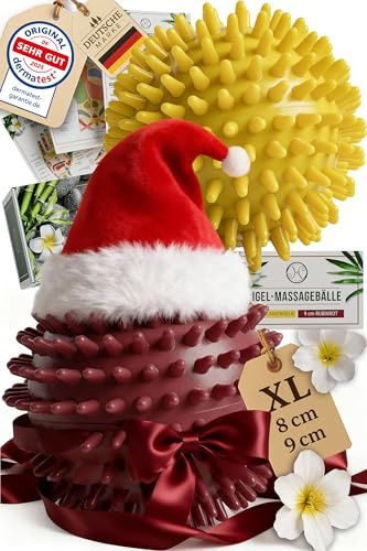 HELDSON® Premium Massageball 2er Set [8cm & 9cm]- Igelball Fußmassage medium, weich - Noppenball - Igelbälle klein - Faszienball Rücken - Massage Ball Faszien - Massageball Fuß - Stachelball Noppen