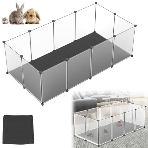 UISEBRT Recinto con placas de suelo y alfombra impermeable, juego de 12 piezas, corral modular, 143×73×46 cm – para animales pequeños y cachorros, caja para perros, jaula para conejos, recinto para