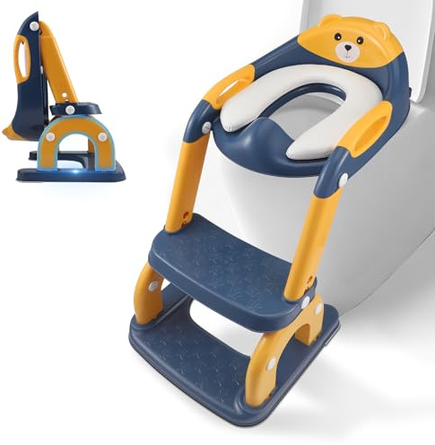 2 Su 1 Riduttore Wc Bambini,Con Scaletta,Seduta Imbottita,Antiscivolo Anti Spruzzo, Regolazione Di Altezza A 10 Livelli,Scaletta Wc Per Bambini,Riduttore Water Bambini Per Potty Training