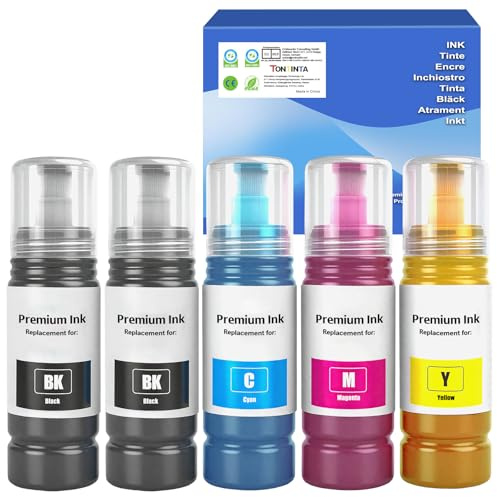TONTINTA E104 Flaconi di Inchiostro Compatibili 5 Colori per Stampanti ET-2710 ET-2711 ET-2712 ET-2714 ET-2715 ET-2720 ET-2721 ET-2726 ET-2810 ET-2811 ET-2812 ET-2814 ET-2815 ET-2820 ET-2821 ET-4800
