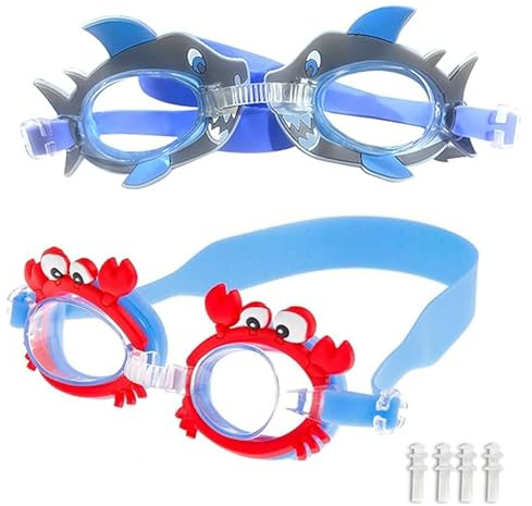 2 Pièces Lunette Piscine Enfant, Lunettes Piscine Enfants Fuite, Lunette de Piscine Enfant Anti-Buée, Lunette Natation Enfant Sangle Réglable, Lunettes de Piscine Enfant pour Garçon & Fille