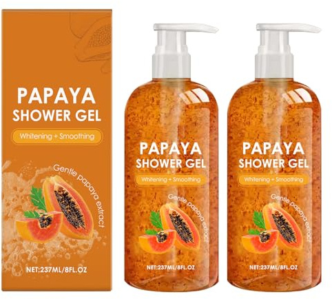 Papaya-duschgel, ljusande duschgel, peeling duschgel, upplysande, utjämnande peeling duschgel, oljekontrollerande, fuktgivande för mörk hud, daglig kroppsrengöring (2)