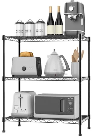3-Tier Heavy Duty Metal Shelving Unit, 120x60x35cm, Carbon Steel Storage Rack with Reinforced Mesh Panels, Black Powder Coated for Home, Garage, Office – Sturdy & Space-Saving