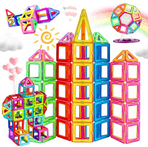 HISHOPTOY Blocchi Magnetici 120 Pezzi Giocattolo Magnetico per Bambini Giocattolo Educativo a partire da 3, 4, 5, 6, 7, 8 Anni Magneti Giocattolo Regalo per Ragazzo Ragazza Blocchi da Costruzione