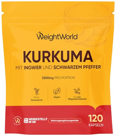 Curcuma Piperina Zenzero Integratore, 3200mg per Dose, 120 Curcuma Capsule Vegane con Pepe Nero (Piper Nigrum) e Zenzero (Zingiber Officinale), Senza Magnesio Stearato e OGM, Prodotto nel Regno Unito