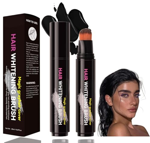 Multi-Purpose Black Hair Dye Stick - Temporary Root Touch Up & Grey Coverage Pen, Waterproof Sweatproof Beard Hairline Concealer for Men Women, Semi Permanent Color with Precision Brush (Black)