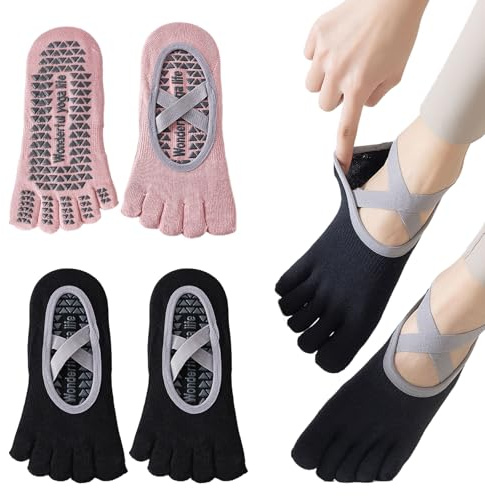 VPB 2 Paires Chaussettes De Yoga,chaussettes antidérapantes femme,Chaussettes Pilates à orteils,pour Danse,Ballet,Fitness Sports