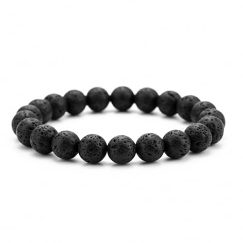 The Bead Shop Natural Gemstone Healing Crystal Bracelet 8mm Beads – Chakra Energy Balance Bracelet for Men Women – Meditation, Yoga & Spiritual Jewellery Gift - Lava Stone