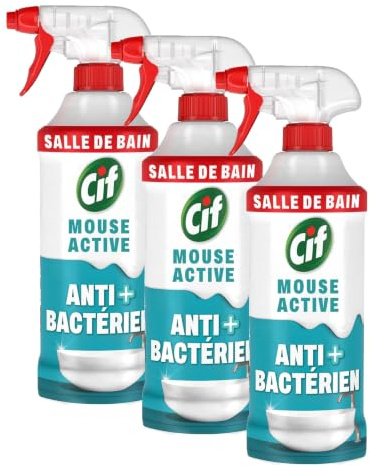 Cif Spray Mousse Active Antibactérien Salle de Bain - Nettoyant Salle de Bains et Désinfectant Surfaces Anti Calcaire - Technologie Mousse Active - Parfum Fraîcheur - Produit de Nettoyage 590ml