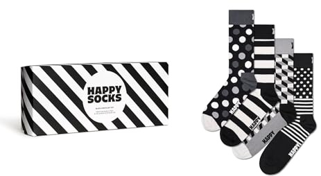 Happy Socks Unisex 4-pack Classic Black & White Gift Set, Multi, 36-40 EU