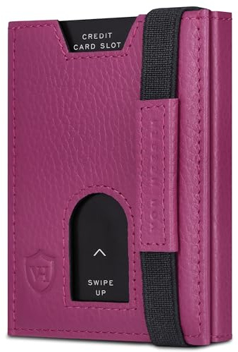 VON HEESEN Slim Wallet mit XL Münzfach & RFID-Schutz - Leder Geldbeutel - Mini Geldbörse für Herren und Damen - Kartenetui Echtleder Karten Portemonnaie klein - Kreditkartenetui Pink