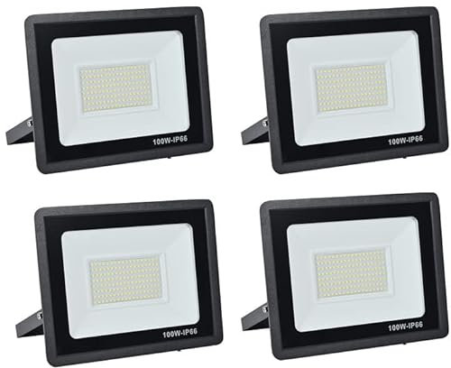 LED Floodlight Security Light，100W Outdoor Spotlight 10000LM Outdoor Flood Lights，IP66 Waterproof 3500k LED Spotlight for Garden,Garage,Square,Car Park,Construction Site ect(Warm white-4pcs,100W)