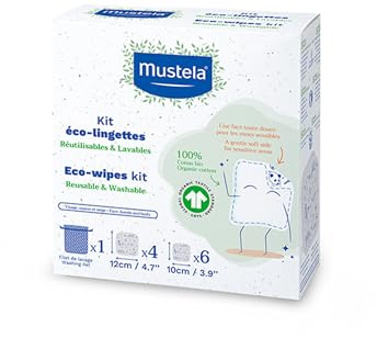 Mustela Salviette Riutilizzabili Cambio Pannolino 100% Cotone GOTS, Corpo e Make Up, Neonati e Tutta la Famiglia - Puliscono la Pelle e Assorbono lo Sporco, Adatte a Pelli Sensibili (10 Pezzi)