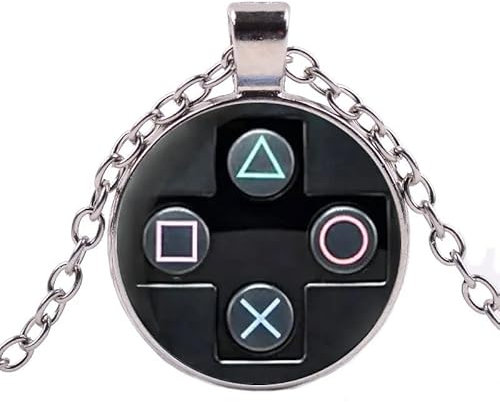 Medaillon Halskette mit Logo Controller Videospiel Gamepad Joystick Vintage Konsole Fan Metallfalle Anhänger und Kette Männer Frauen Mädchen Junge Geschenk Farbe Anhänger und Kette Silber