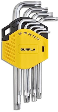 Gunpla Llaves hexagonales Torx de 9 piezas T10-T50 Cr-V Allen Star de brazo largo, llaves hexagonales de seguridad, juego de agujeros de extremo Torx con estuche de almacenamiento para mantenimiento