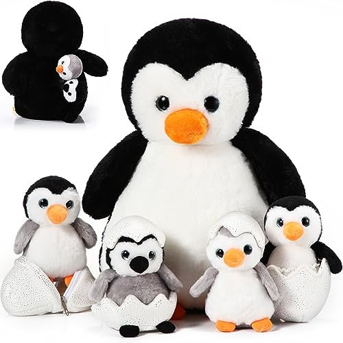 Aoriher 7 Stück Pinguin Kuscheltier Set 35 cm Pinguin Stofftier Mama Und Babys Mit 2 Eiern Weiches Kuscheliges Plüschtier Pinguins Geschenke Für Jungen Mädchen Kinder Schüler