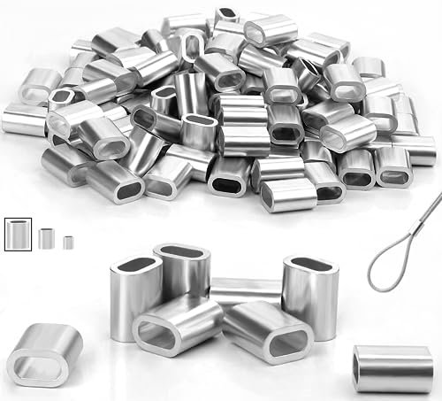 Abrazaderas de aluminio para cable de alambre de 4 mm, manguito de aluminio, 120 unidades, precintos, manguitos de sujeción de metal para cuerdas, conectores de cable, cable de acero, cable de alambre