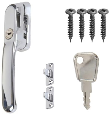 FixRello Fastener Casement Window Handle for Timber Surfaces | with Key, Mount/Wedge and Screws for Easily Installation and Security (1, Chrome)
