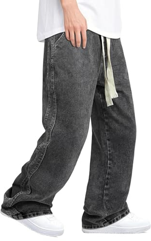 Men's Baggy Jeans Loose Fit Straight Leg Denim Pants Hip Hop Streetwear Skateboard Trousers