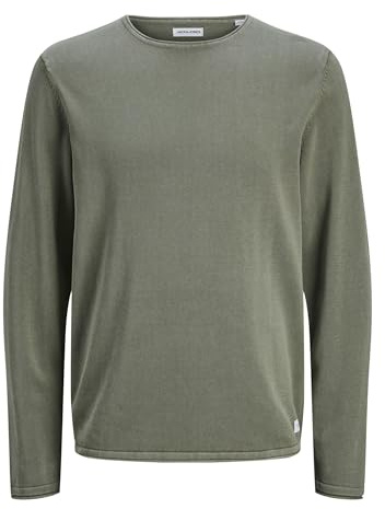 JACK & JONES Herren Strickpullover Rundhals Basic Langarm Sweater Baumwolle Shirt JJEHILL, Agave Green, S
