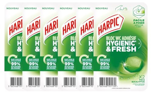 Harpic - Lot de 6x2 Blocs WC adhésif Hygienic & Fresh Pin & Eucalyptus