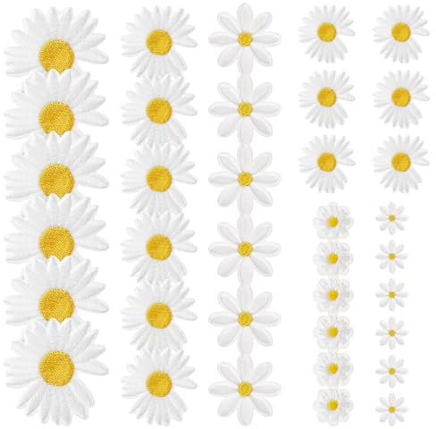 Giantree 36 Stück Patches Zum Aufbügeln Gänseblümchen, Flicken zum Aufbügeln Bügelflicken Kinder aufnäher zum aufbügeln für Rucksack T-Shirt Schuhe Taschen Kapuzen 6 Stil(Schmelzkleber)