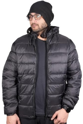 True Face Men's Warm Puffer Bomber Jacket, Water-Resistant Quilted Winter Coat with Hood, Lightweight Padded Outerwear for Cold Weather - Stylish & Comfortable Insulated Top Black M