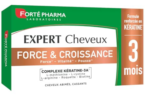Forté Pharma - Expert Cheveux Force & Croissance - Complément alimentaire Vitalité capillaire pour cheveux abîmés, cassants - Biotine, L-cystine, Roquette, renforcé en Kératine - 90 comprimés, 1/jour