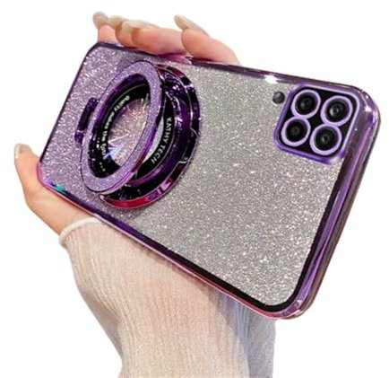 SIYOPINPFY Case for Samsung Galaxy A22 5G Case Glitter Sparkly Diamond Luxury Plating Silicon TPU Soft Cover Camera Protector with Magnetic Ring Stand Holder for Samsung Galaxy A22 5G, Shiny Purple