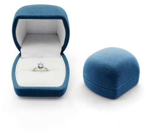 AfitLulu Velvet Ring Box Ring Luxury Storage Box Square Style Swan Rings Holder Engagement Ring Boxes Ring Jewelry Box for Proposals, Engagements and Weddings (Blue)