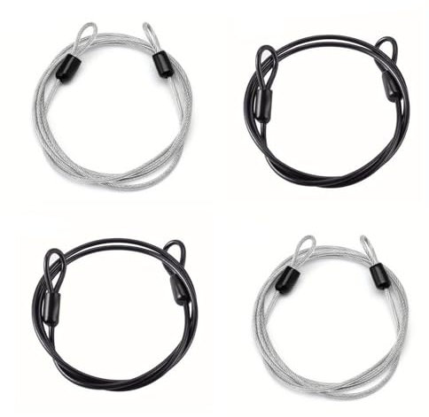 4 PCS Bike Lock Cable, Bicycle Lock, Bike Cable, Steel Lock, Wire Lightweight Cable Lock,Double Loop Steel Lock,Used for Scooter, Bicycle, Luggage Compartment Padlock(Black,Silver,1M)