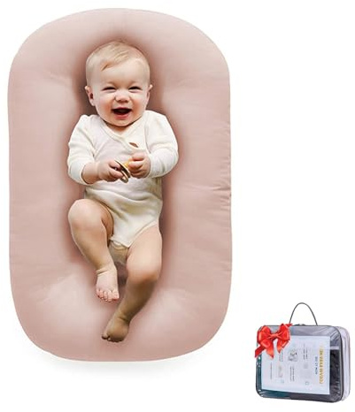 Loevin Baby Lounger for Newborn 0-24 Months, Soft Portable Infant Nest & Play Mat & Diaper Changing Pad for Home,Travel & Floor Time, Newborn Babies Essentials Gifts(Pink)