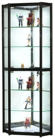(es:Gabinete Arqueado Curio Blanco Antiguo Negro Esquina Vitrina de Cristal con Luces Decoración Clara Figura Trofeo Estantes Ajustables 6 Niveles (Negro180x40x40cm/70.8x15x15))